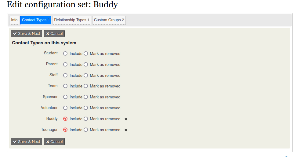 screenshot of export of contact types