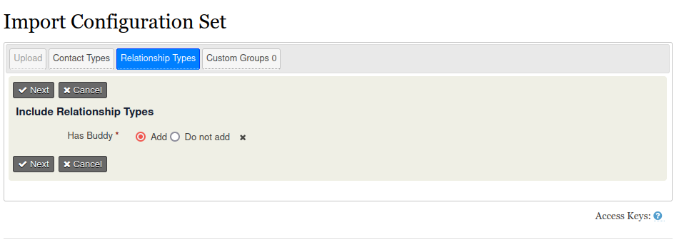 Screenshot of import of relationship types